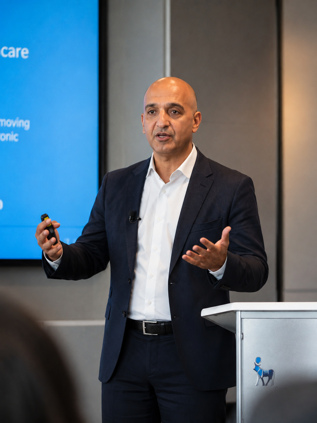 Novo Nordisk CEO Mike Doustdar presenting at a company event