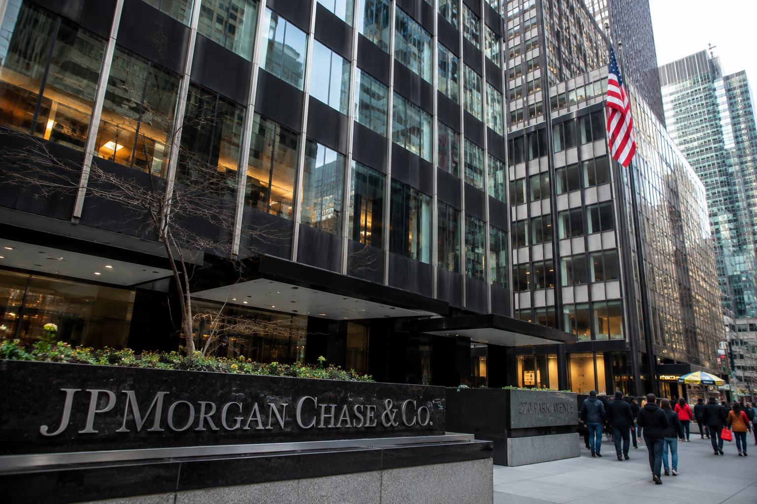 JPMorgan Chase & Co. headquarters entrance at 270 Park Avenue, New York
